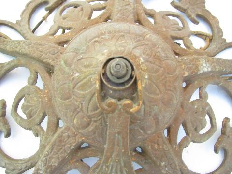 antique electric ceiling light or hanging lamp, ornate cast metal, circa 1910