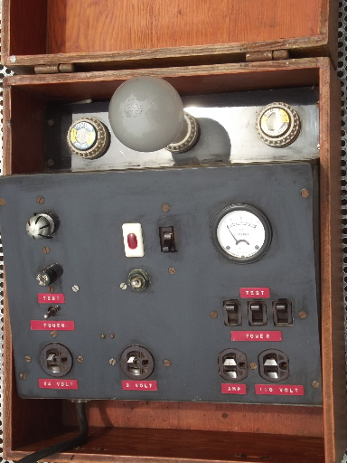 antique electrical power supply, vintage  meter w/bakelite panel & wood case