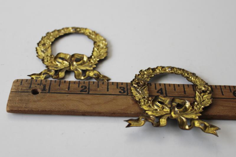 antique embossed brass hardware, wreath decorative appliques, furniture or frame ornaments