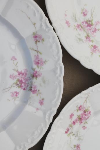 antique embossed porcelain dinner plates set, Weimar Germany pink floral china