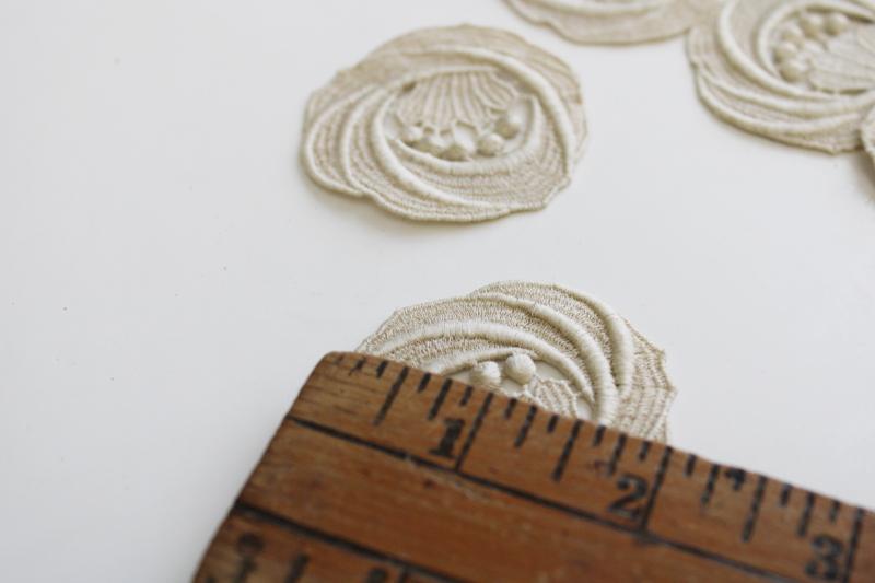 antique embroidered lace appliques, ecru cotton motifs early 1900s sewing trim