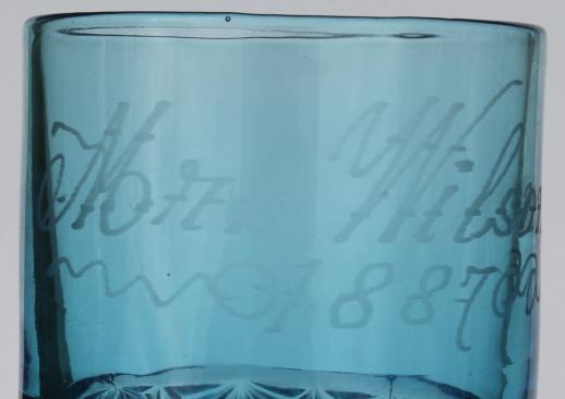 antique etched glass tumbler, 1880s honeymoon souvenir glass engraved Mrs. Wilson