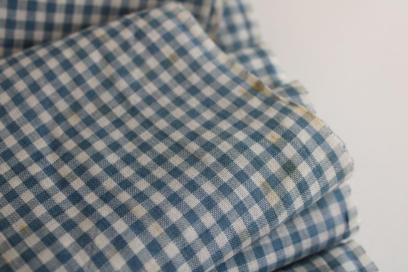 antique fabric, 1920s or 30s vintage cotton lawn woven gingham checks teal blue & white
