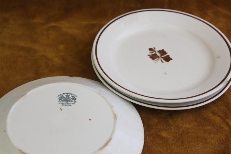antique farm country kitchen china, very worn old Tea Leaf ironstone dinner plates