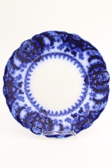 antique flow blue china plates, Johnson Bros Florida pattern 1880s vintage