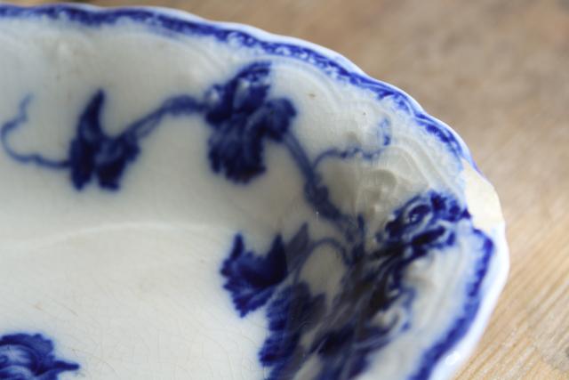 antique flow blue transferware china soap dish, Johnson Bros Kenworth bramble pattern