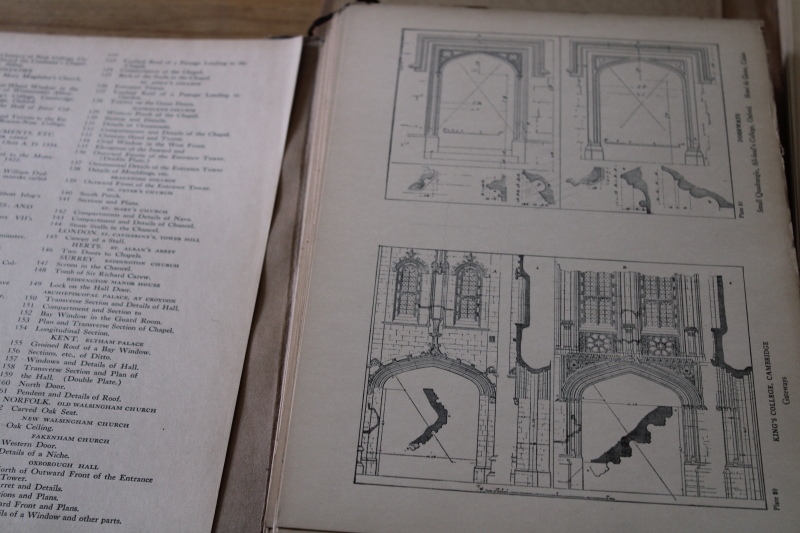 antique folios Gothic Architecture historic English buildings, drawings, engravings architectural ornamentation