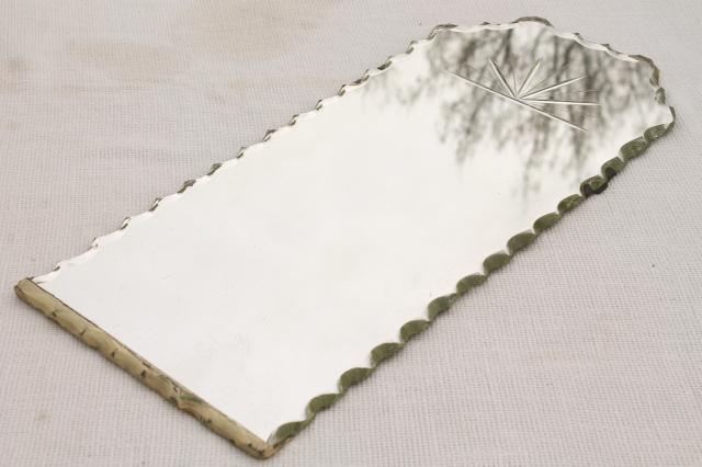 antique frameless mirror, early 1900s vintage looking glass w/ shabby worn silver