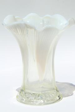 antique french white opalescent glass vase, vintage Jefferson lined heart pattern glass