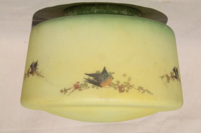 antique frosted glass light shade w/ bluebirds, 1920s vintage lighting, lampshade globe