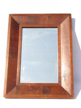 antique gentleman's shaving mirror, old veneer inlay beveled wood frame