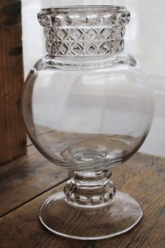 antique glass apothecary jar, Dakota pattern EAPG big tall counter display canister globe