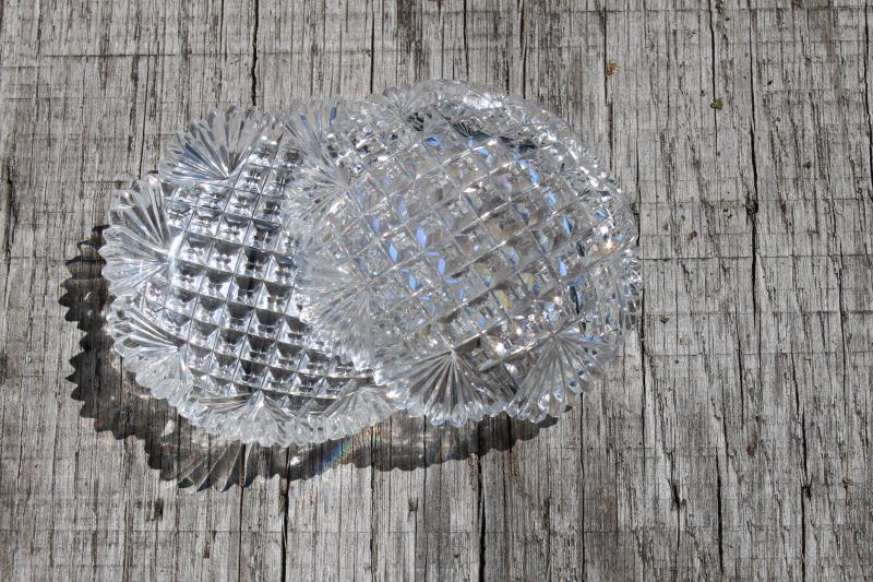 antique glass butter pats, tiny plates diamond block & fan brilliant cut glass