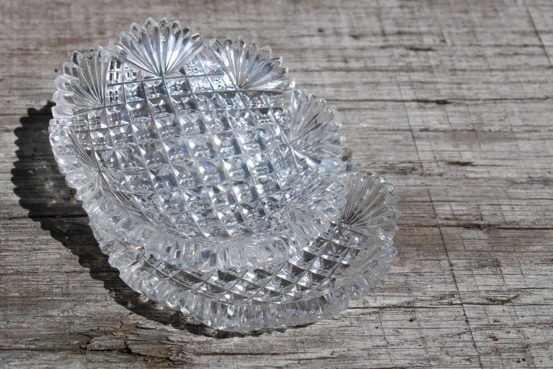antique glass butter pats, tiny plates diamond block & fan brilliant cut glass