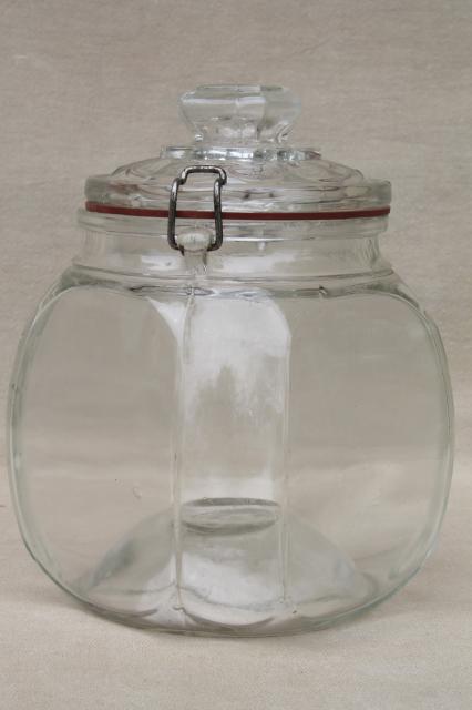 antique glass canning jar canister w/ Weck style wire closure, embossed patent date 1900