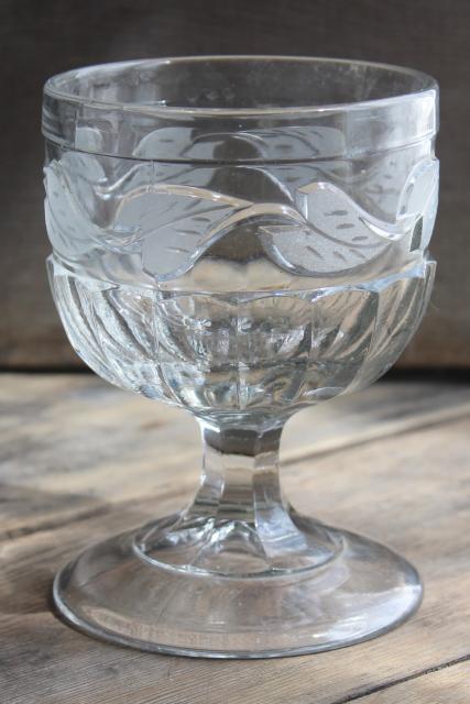 antique glass celery vase or large goblet, frosted leaf cut ivy EAPG 1800s vintage