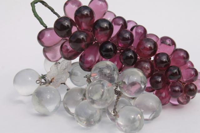 antique glass fruit, amethyst purple & crystal clear glass grapes, early 1900s vintage