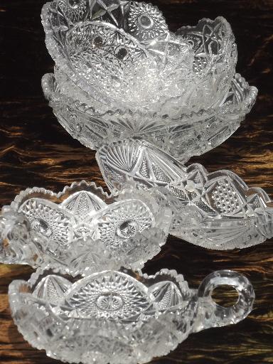 antique glass serving dishes & bowls, brilliant star pattern vintage glassware