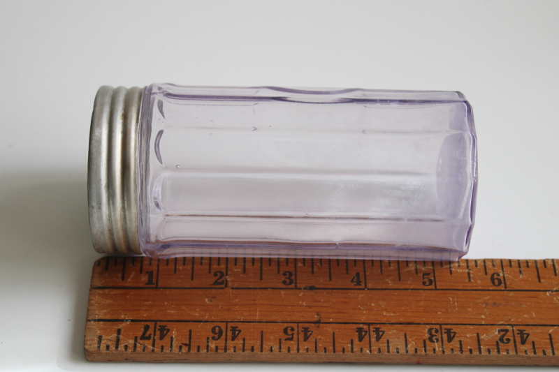 antique glass spice jar w/ metal shaker lid, vintage hoosier canister sun purple glass