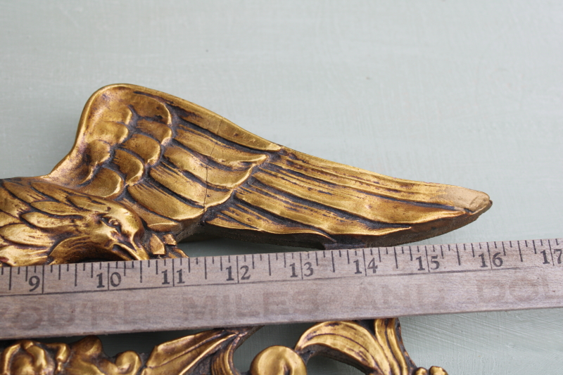 antique gold Federal eagle crown ornament, Victorian vintage architectural gesso wood mirror frame