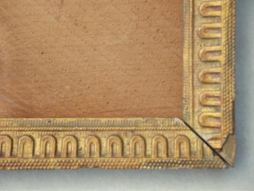 antique gold wood picture frame, original plank back frame w/ square nails