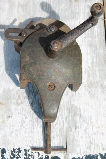 antique hand crank grinding, primitive grinder, farm shop tool for sharpening knives