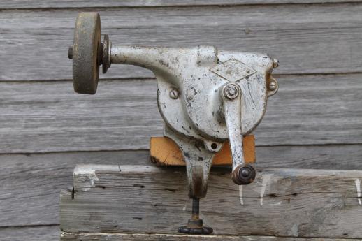 antique hand crank grinding wheel, Luther Best Maide No 5 grinder farm shop tool