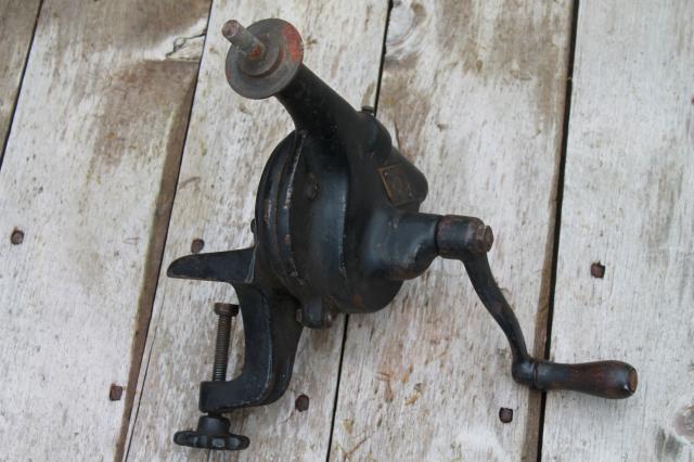 antique hand cranked grinder, geared Luther Best Maide #51 old farm tool