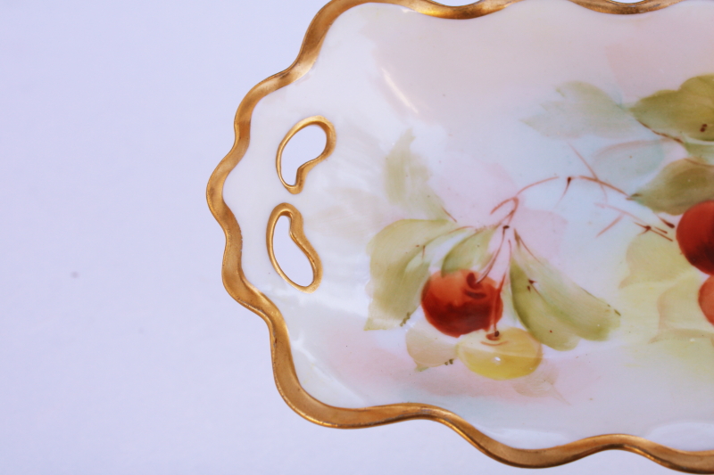 antique hand painted china w/ cherries, long dish or tray turn of the century vintage