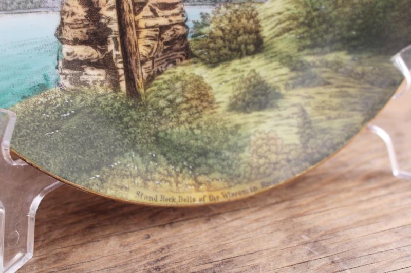 antique hand painted china plate, early 1900s souvenir of Wisconsin Dells, Standing Rock