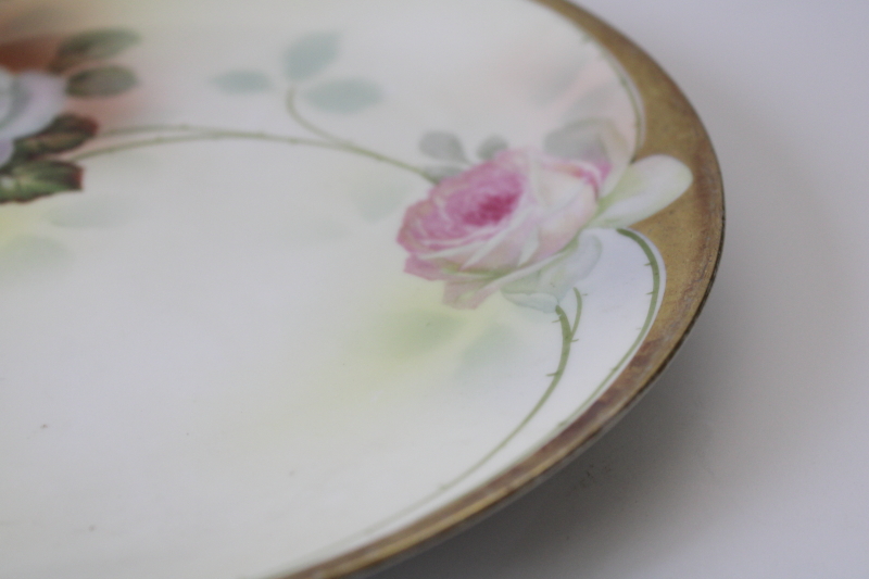 antique hand painted roses  gold china plate, Prussia Royal Rudolstadt early 1900s vintage