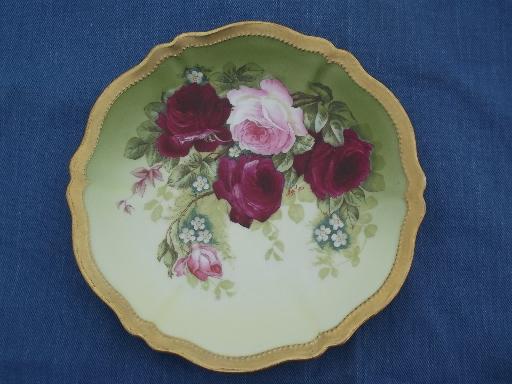 antique hand painted signed Rose Pompadour plate, Royal Austria china