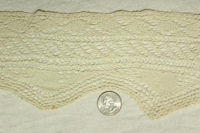 antique handmade lace, fine thread knitted lace edging wide deep edge trim