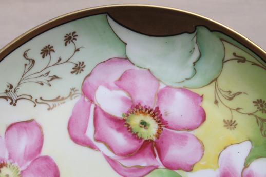antique hand-painted Limoges porcelain plate w/ art nouveau rose, early 1900s vintage