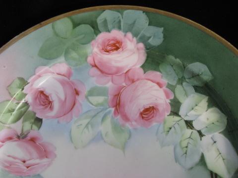 antique hand-painted Vienna china, huge porcelain charger plate, cabbage rose