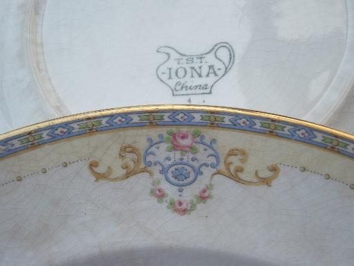 antique hand-painted china dishes set for 8, Taylor, Smith & Taylor Iona