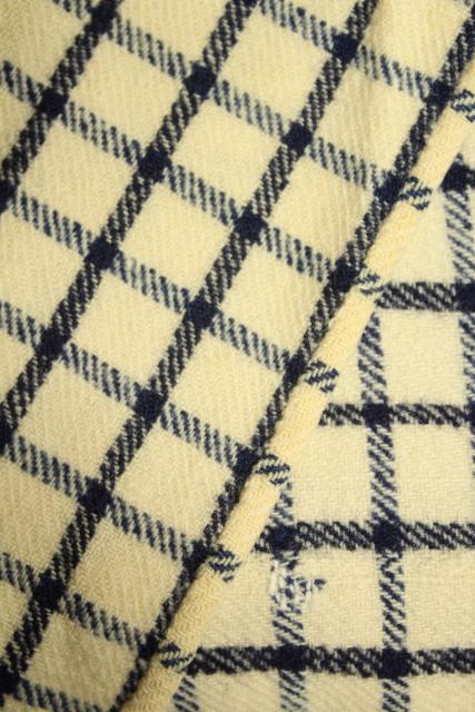 antique handwoven homespun wool blue &  white check Shaker blanket w/ red monogram embroidery