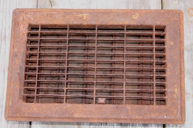 antique heating register grate vintage louvered vent rusty steel grating 