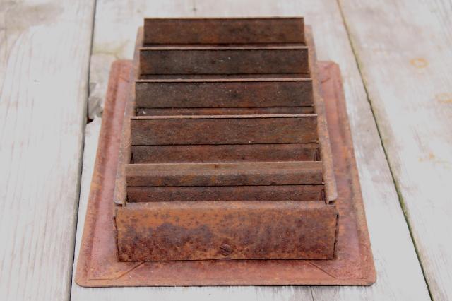 antique heating register grate vintage louvered vent rusty steel grating 