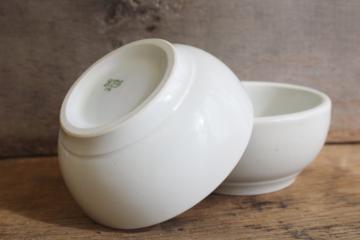 antique heavy white ironstone bowls, old Buffalo china mark early 1900s vintage