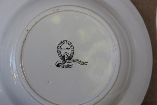 antique heavy white ironstone china soup bowls, vintage Wedgwood etc English marks