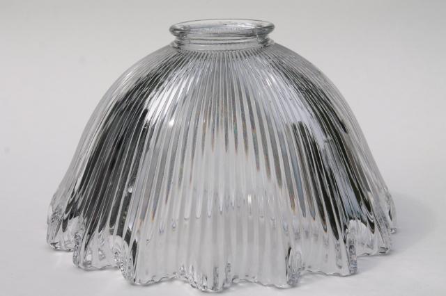 antique holophane type prismatic clear glass shade for industrial lamp or pendant light