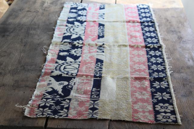 antique homespun hand woven coverlet remnant dated 1842, Pennsylvania style Frane Hill