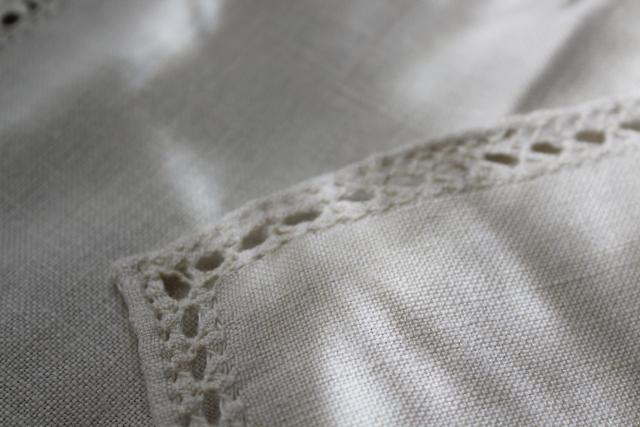 antique homespun linen table cloth w/ drawn thread openwork lace embroidery hemstitching
