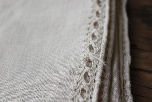 antique homespun linen table cloth w/ drawn thread openwork lace embroidery hemstitching
