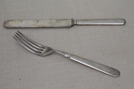 antique hotel silver knives & forks, shabby vintage silver plate flatware lot