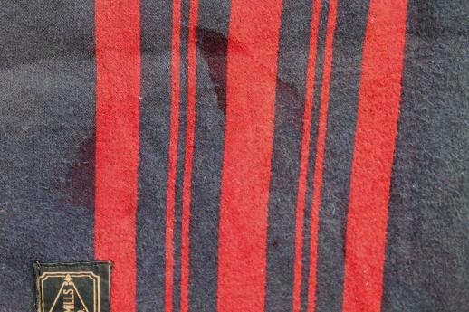 antique indigo blue & red camp blanket or lap robe, Ohio Blanket Mills labels