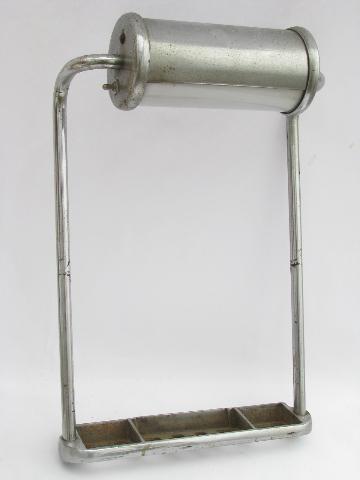 antique industrial chrome canister light on stand, vintage dentist cabinet or lab lamp