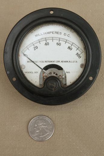 antique industrial gauge, steampunk vintage bakelite Weston ammeter