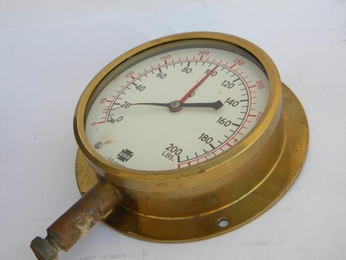 antique industrial vintage marine ships engine steam gauge w/solid brass case